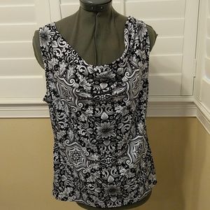 Black and white draped blouse